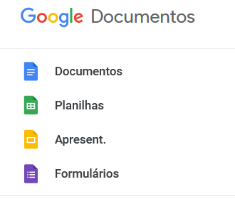 menu principal do Google Docs