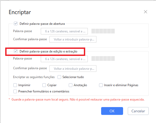 Configurar senha para edição e extração