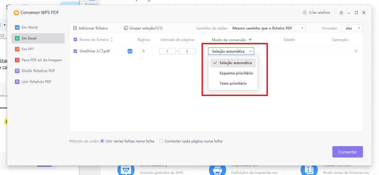 Alterar Modo de Conversão