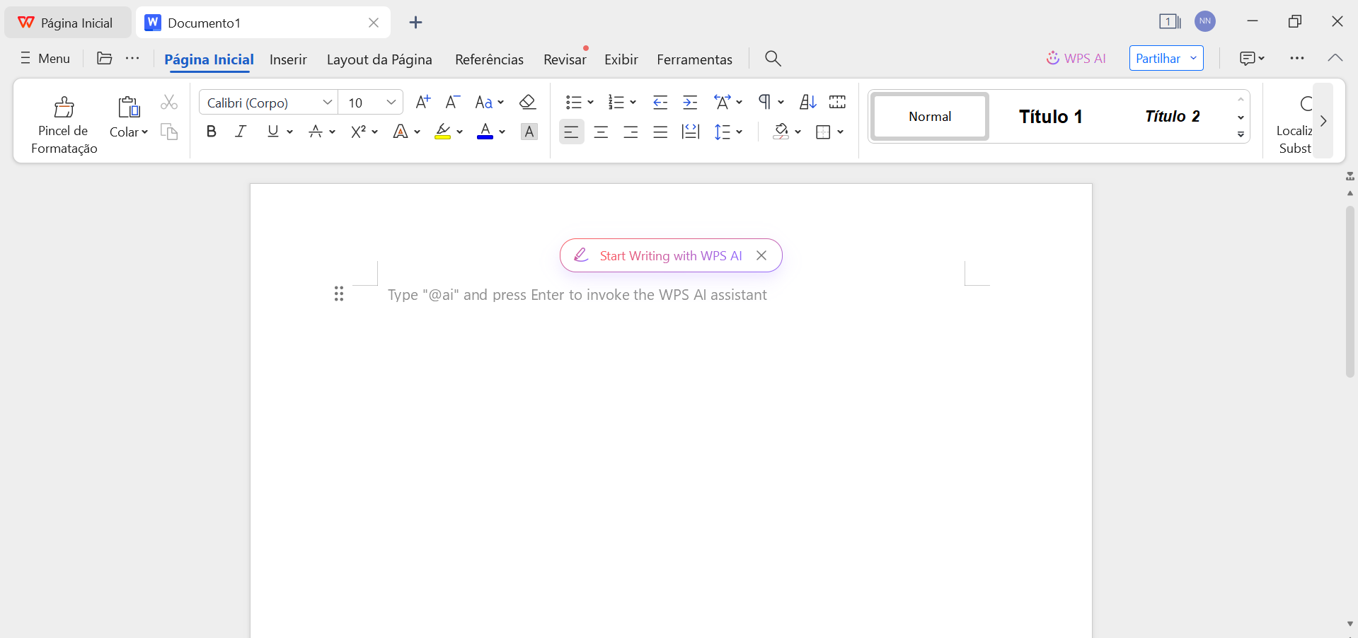 interface do editor de textos do WPS