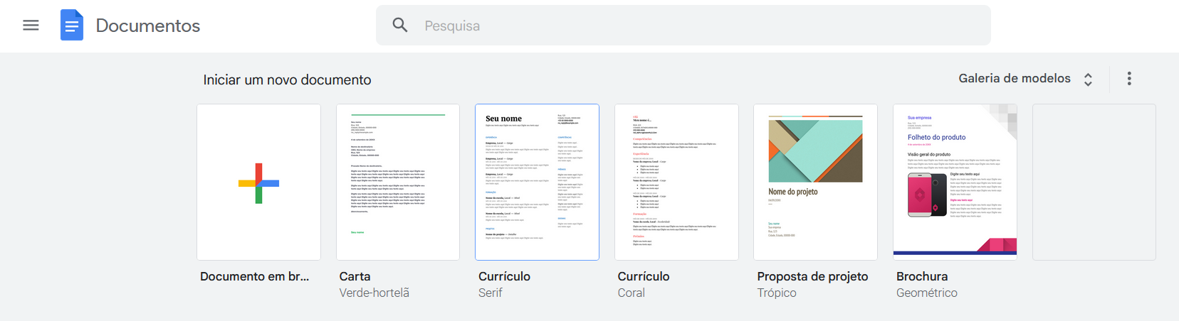 interface do Google Docs