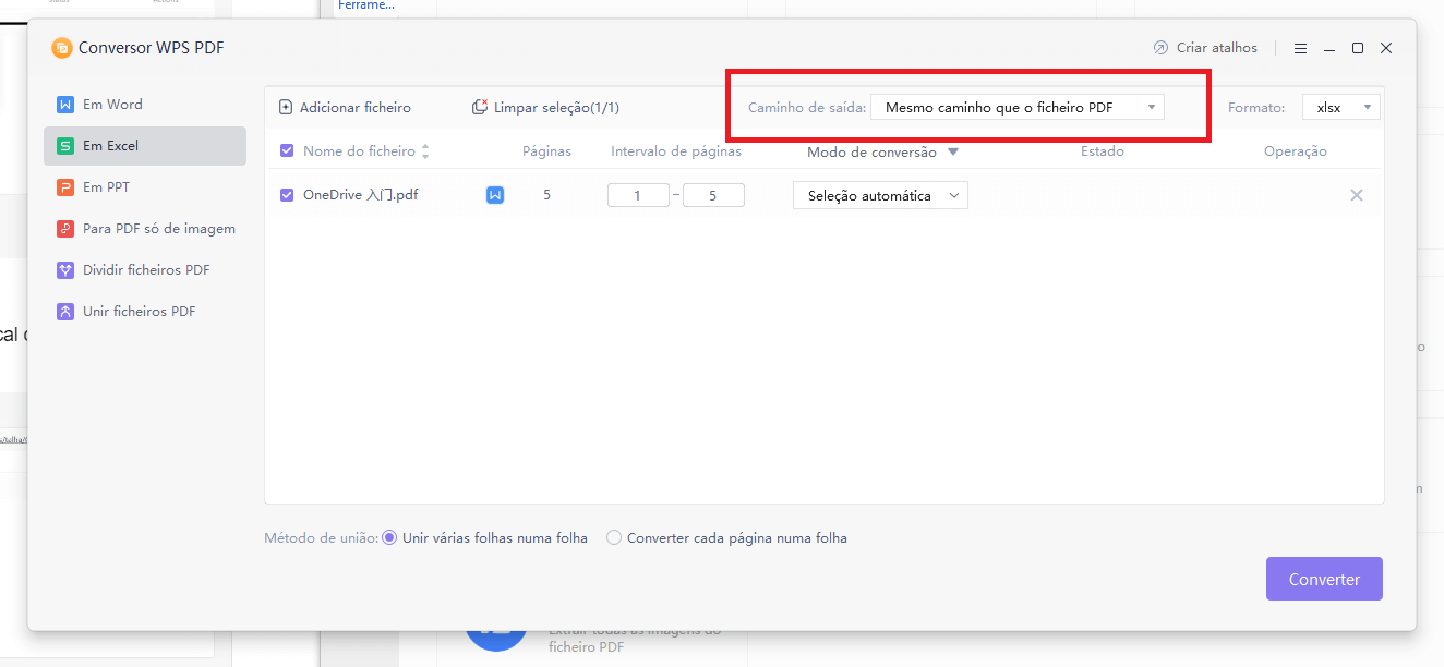 Alterar Caminho de Saída