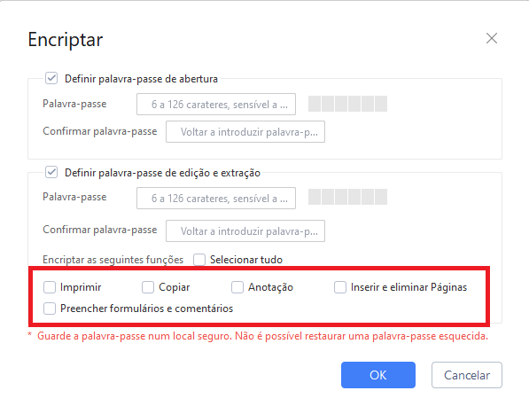 Limitar uso do conteúdo do PDF com menos restrições