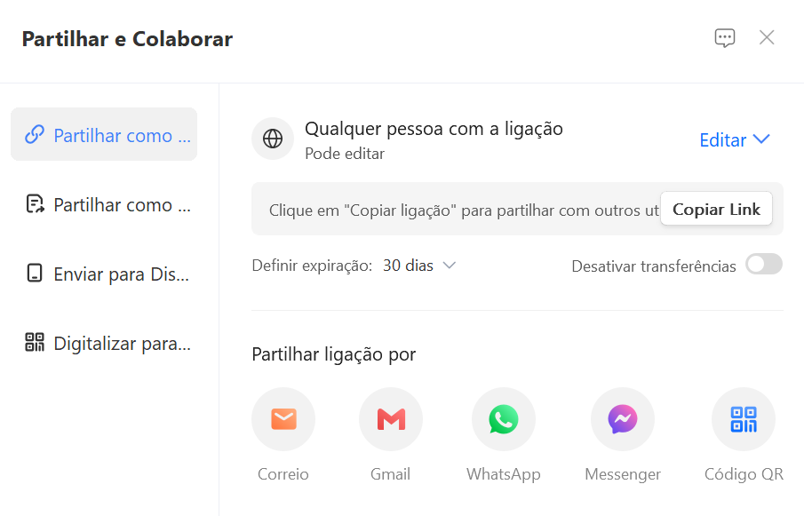 tela de compartilhamento do WPS