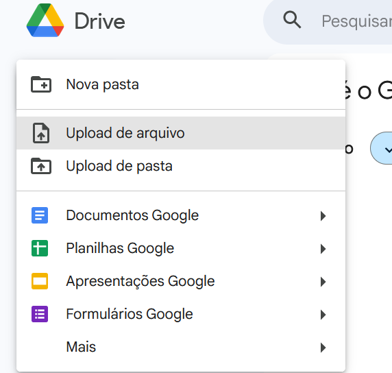 como fazer upload de arquivo no Google Drive