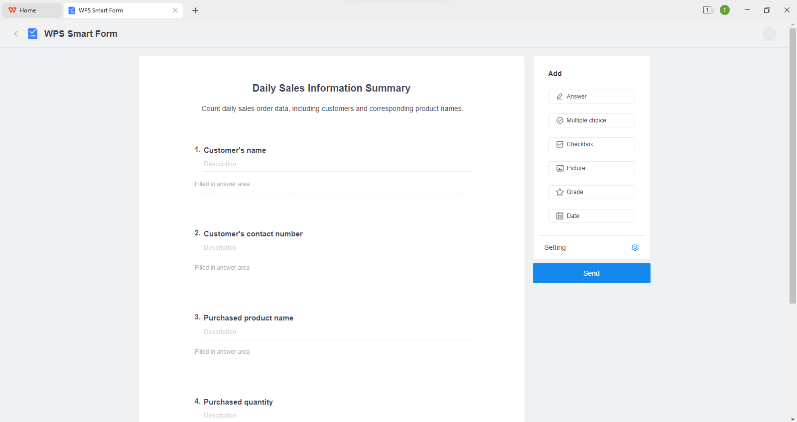 Formulario inteligente de WPS