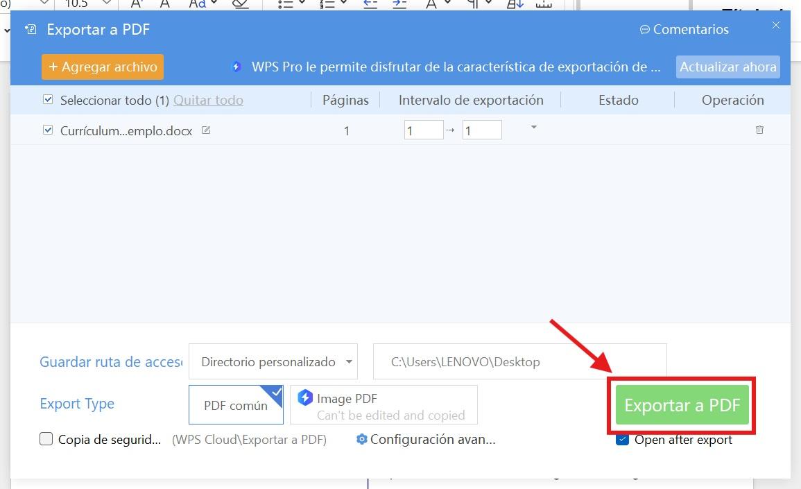 Convertir un documento de Word a PDF con WPS Office