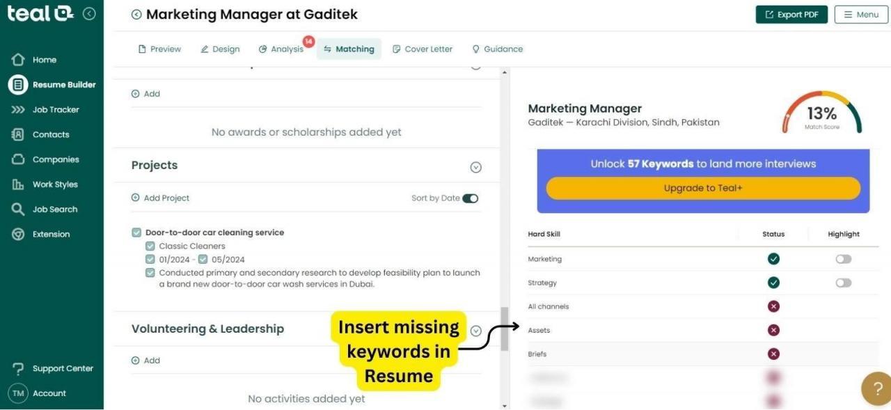 Inserte las palabras clave en su currículum