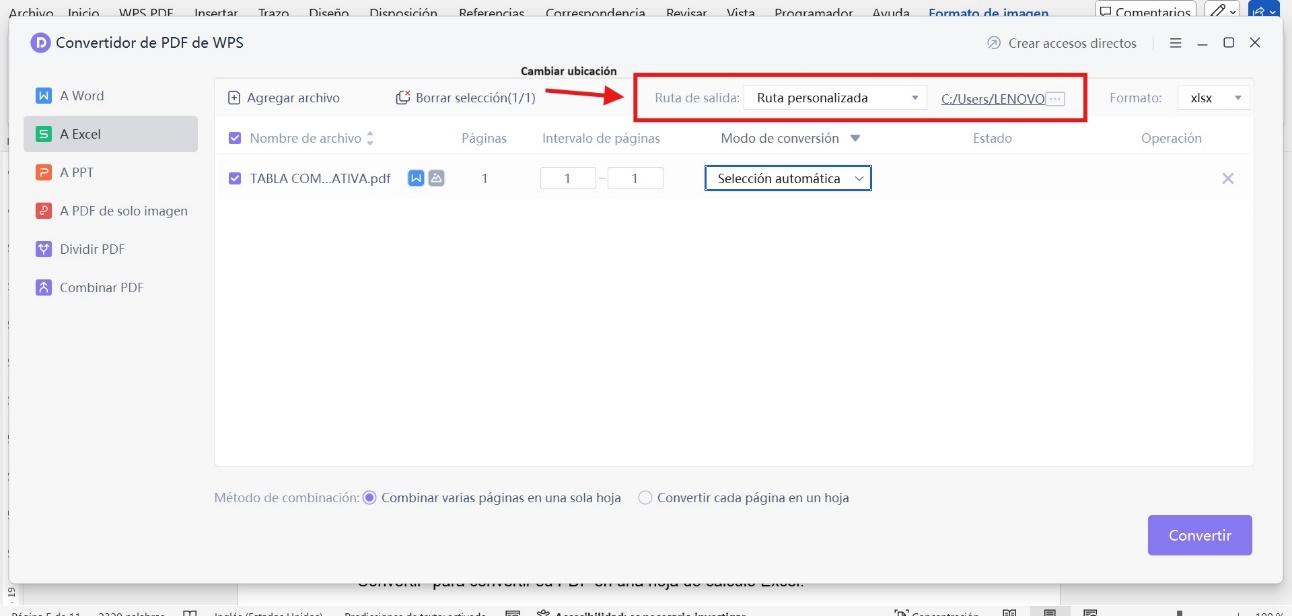 Cambiar ruta de salida