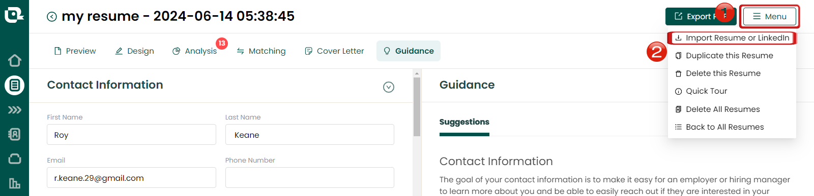 Cargar un nuevo currículum en Teal
