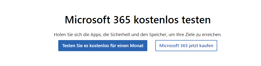 einmonatige kostenlose Testversion von Microsoft 365