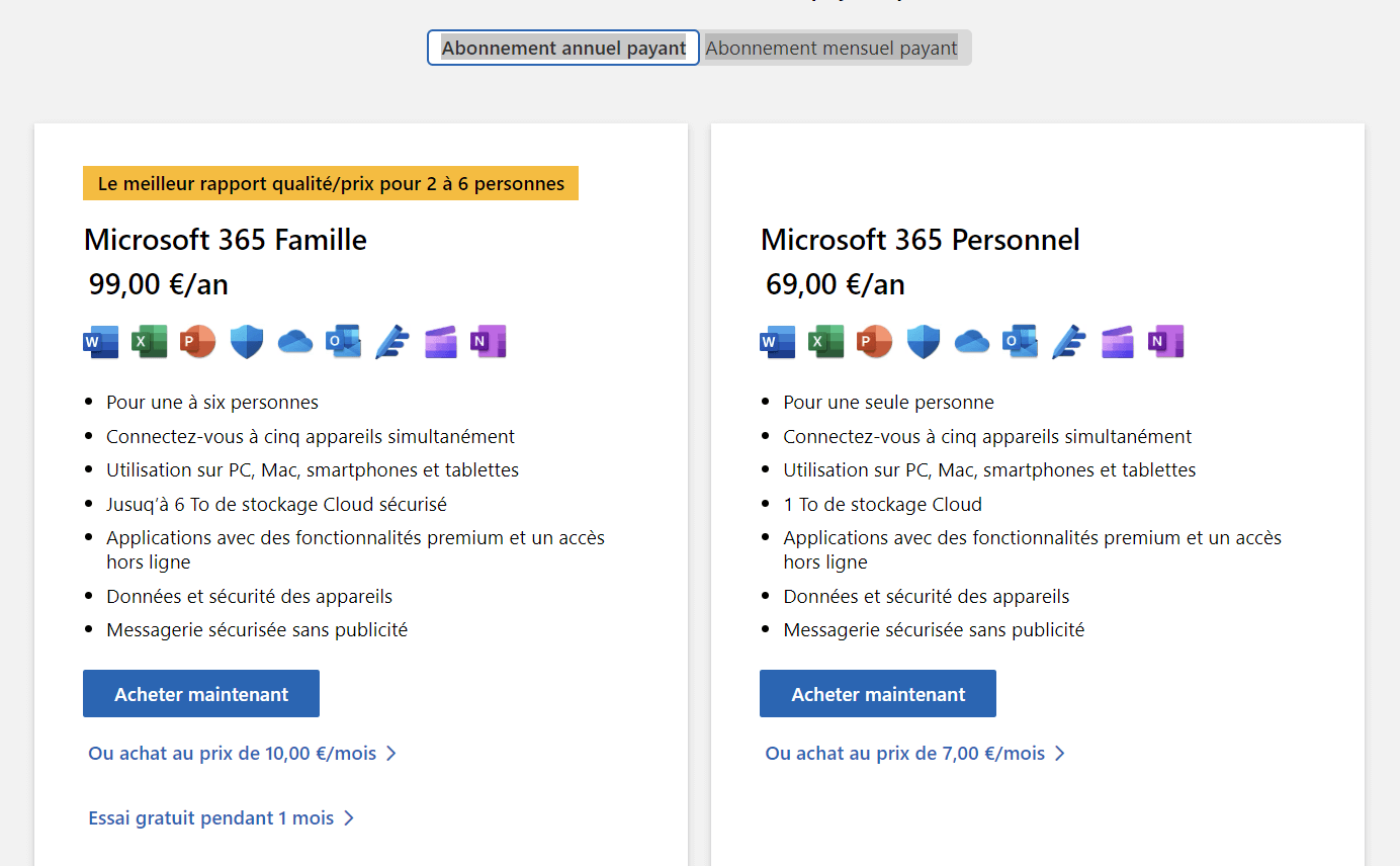 Abonnements Office 365