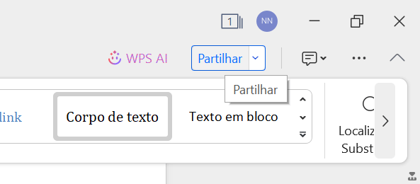 botão de partilhar do WPS Office