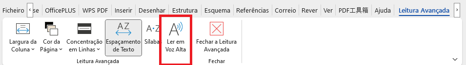 Aba do Leitor Imersivo na barra de ferramentas do Office 2021 para Mac