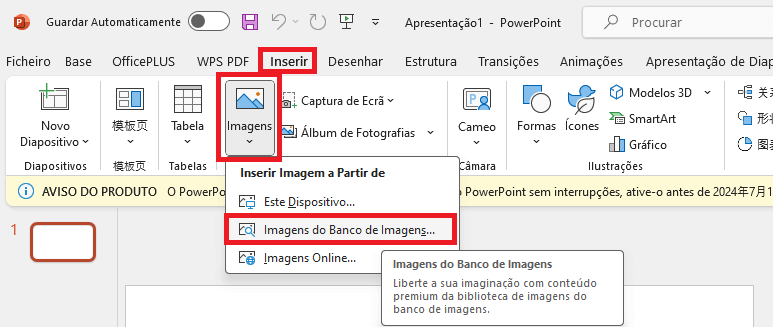 Instruções de imagens de estoque no PowerPoint