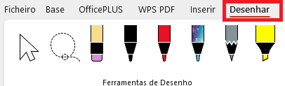 Barra de ferramentas de desenho no Microsoft Word com diferentes opções