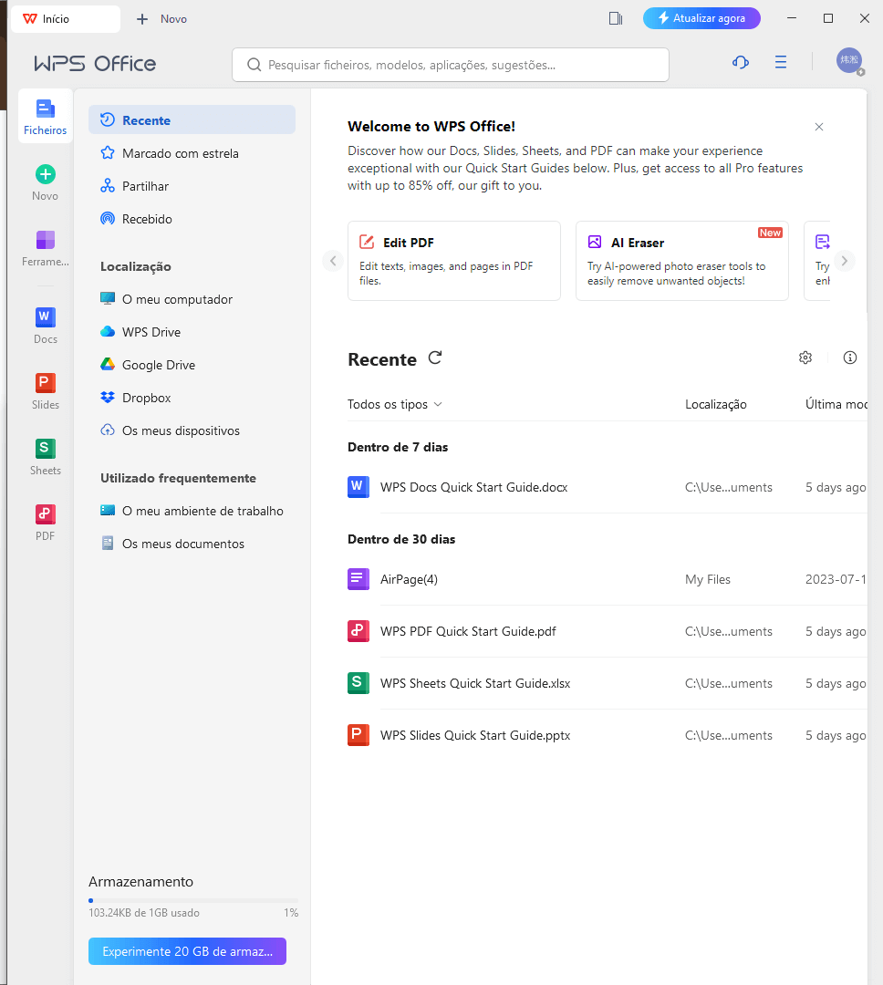 Aplicativo WPS Office em um Mac