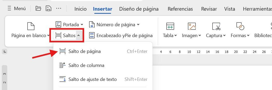 Insertar salto de página