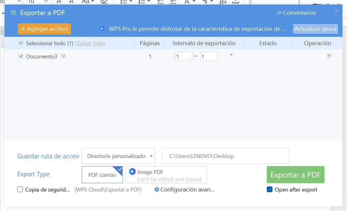 Ajustar la configuración del PDF