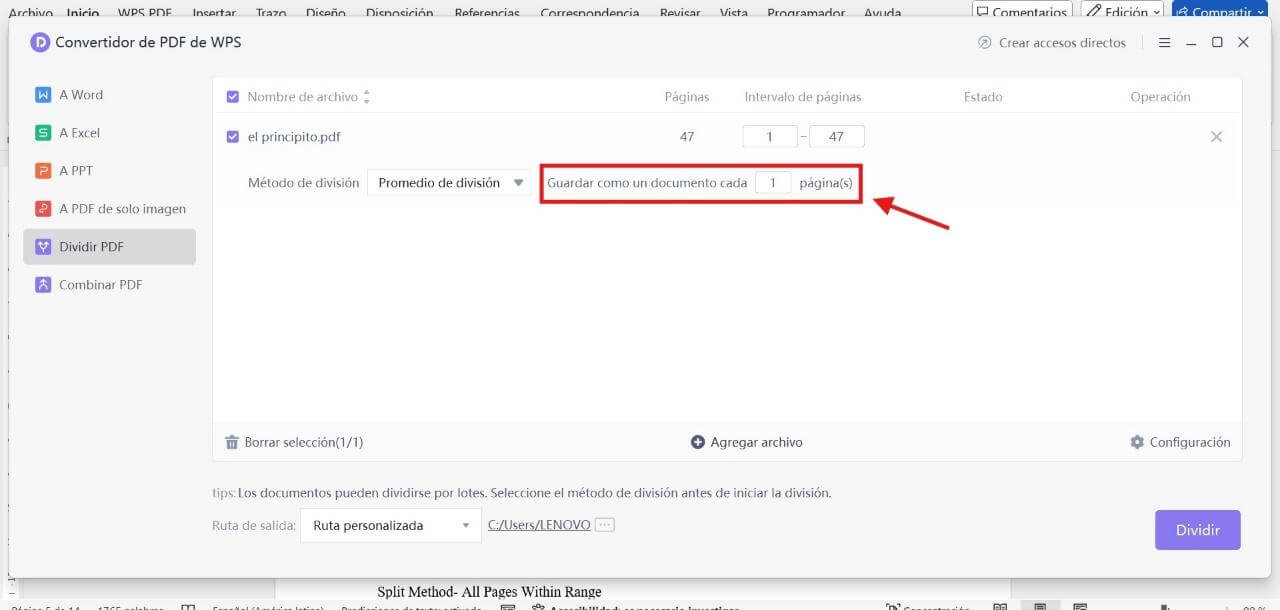 Método de división – Promedio de división