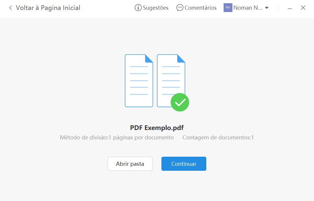 divisão de PDF bem-sucedida no WPS