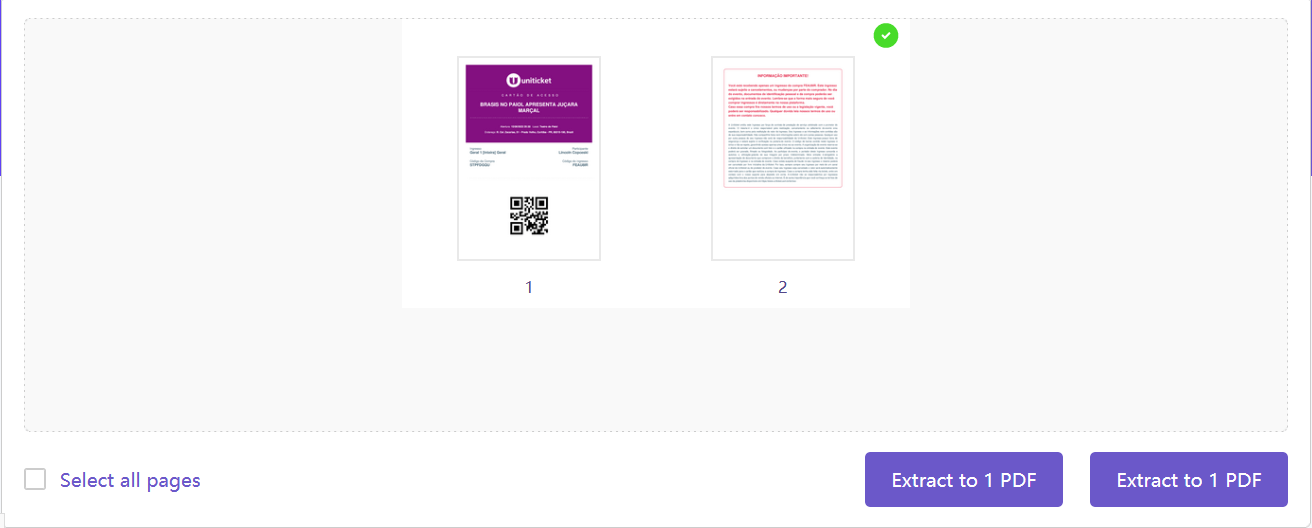 configurações da divisão de PDF no WPS online