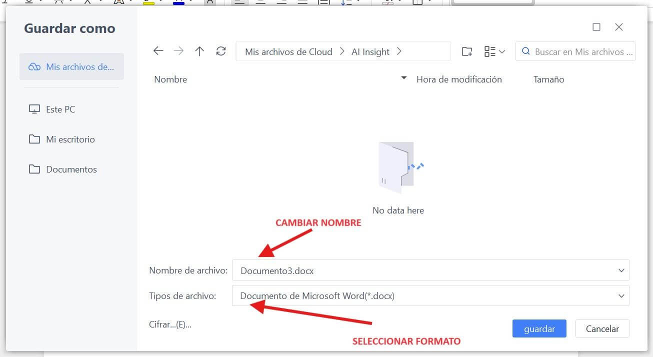 Seleccionar el formato de archivo
