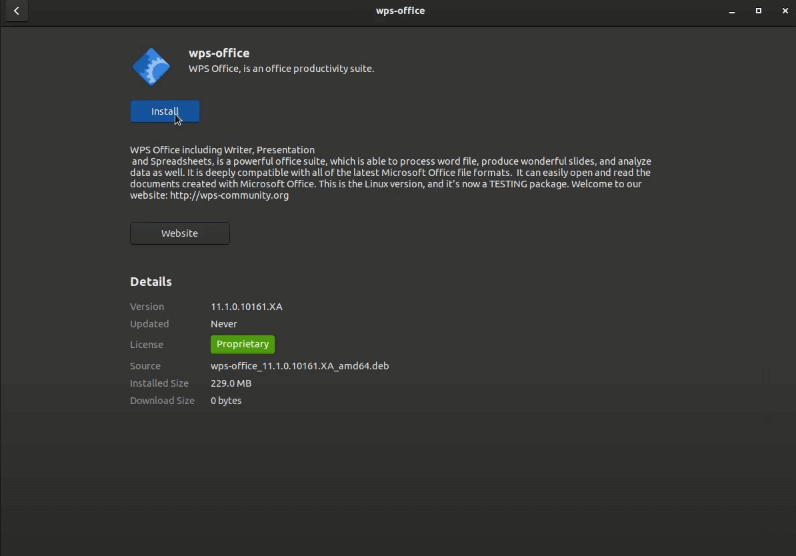 instalando o WPS Office