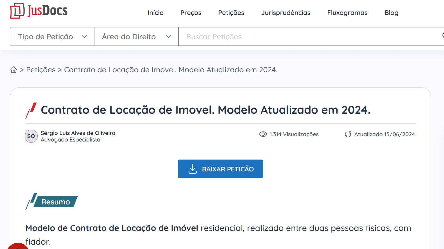 modelo de contrato de aluguel da JusDocs