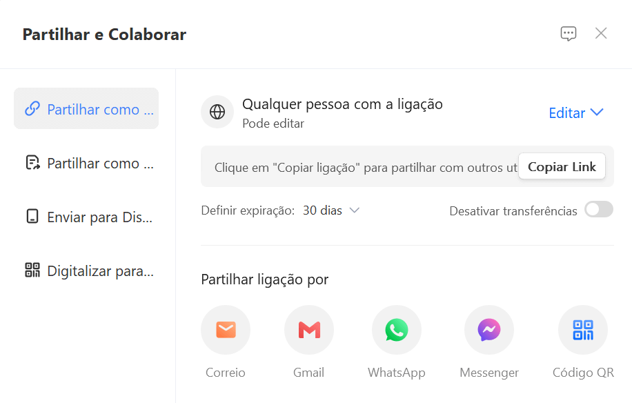 tela de compartilhamento do WPS