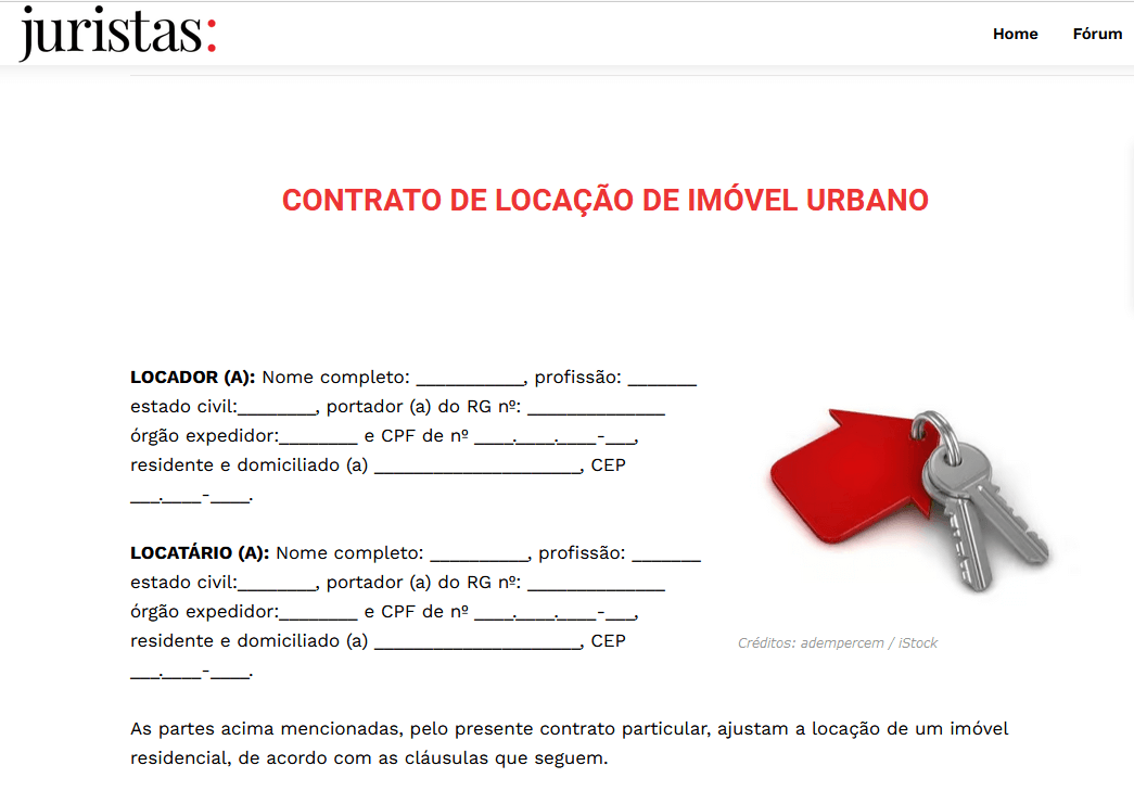 modelo de contrato de aluguel da plataforma Juristas