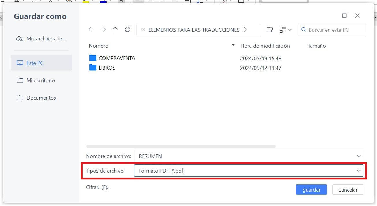 Guardar un documento como PDF en WPS Office