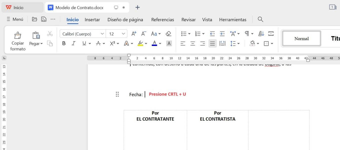 Añadir una línea de firma en WPS Writer utilizando la tecla de acceso directo