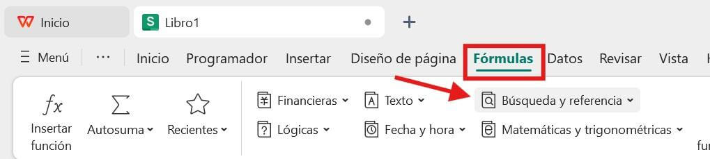 Pestaña de Fórmulas