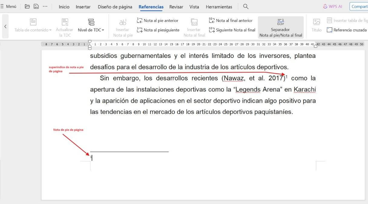 Insertar una nota de pie de página en un documento de Word utilizando WPS Writer