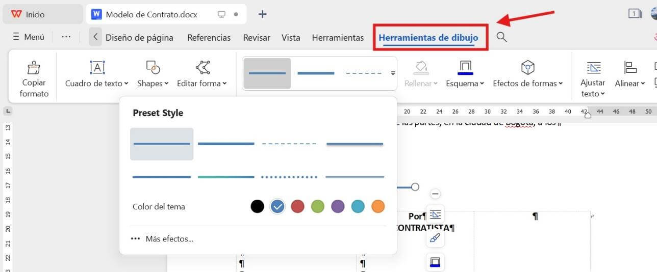 Herramientas de dibujo de WPS Writer