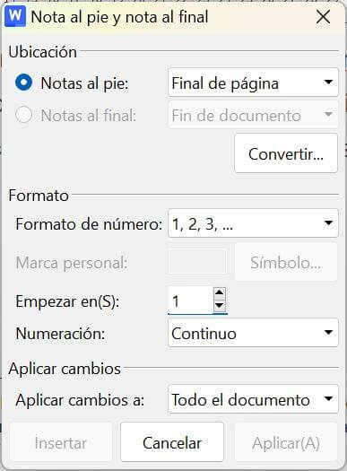 Opciones de notas a pie de página y notas al final en WPS Writer