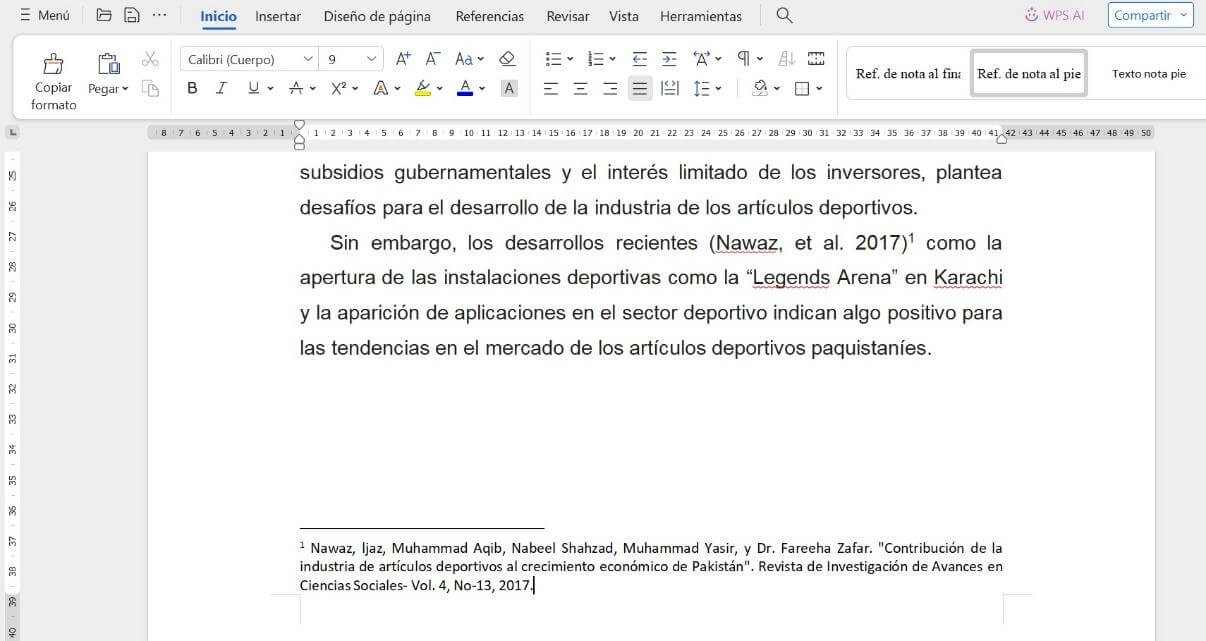 Nota al pie de página de WPS Writer