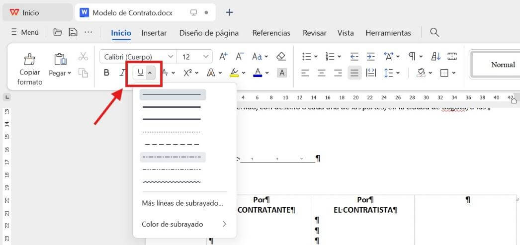 Cambiar el estilo de subrayado en WPS Writer