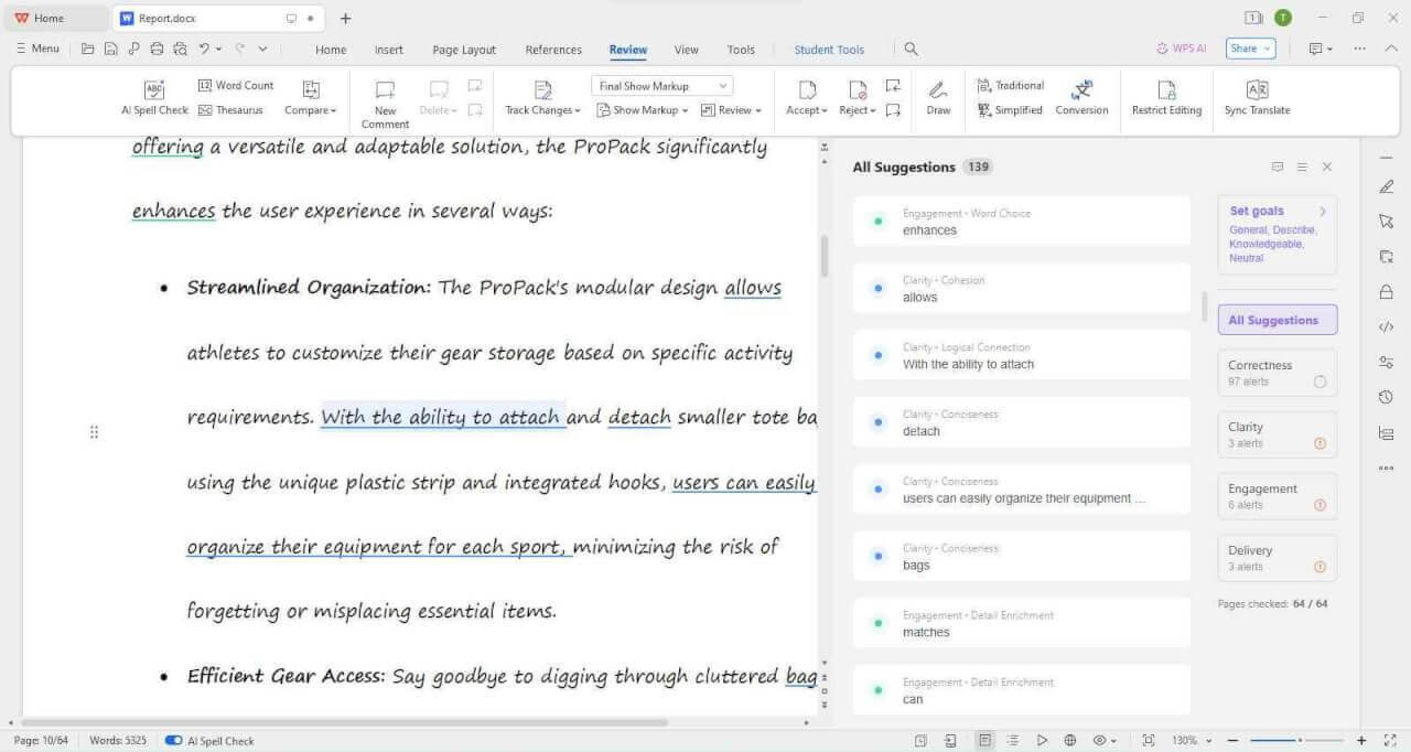 Corrector ortográfico de WPS AI