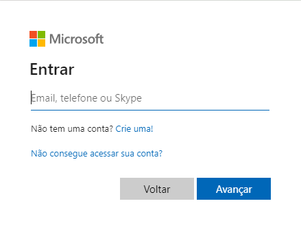 logando na conta Microsoft