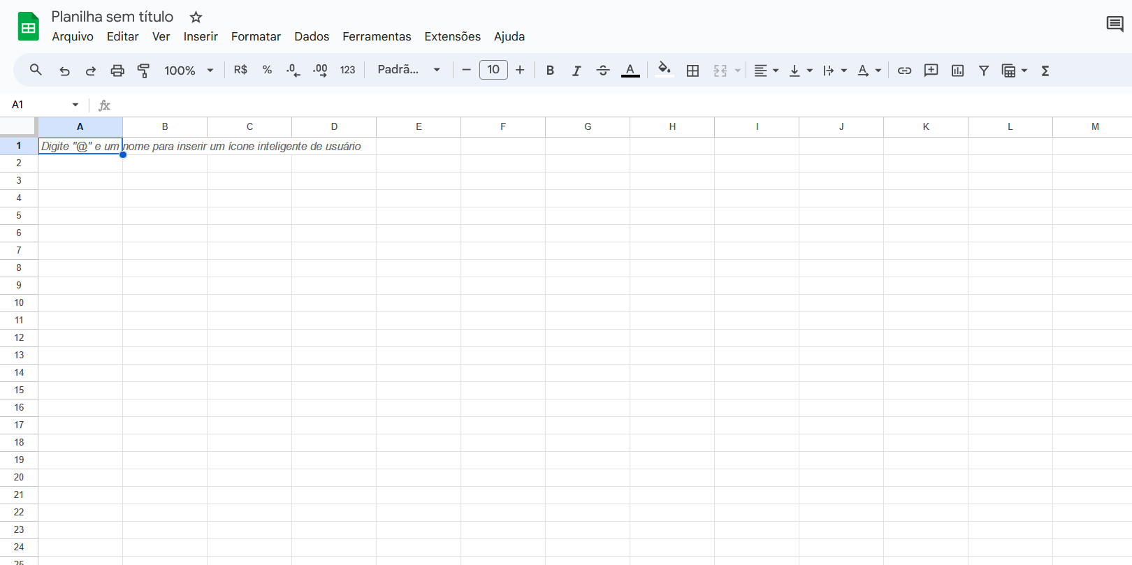 interface do Google Planilhas
