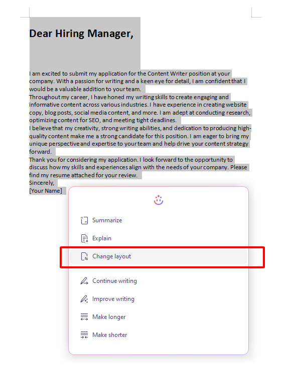 Change layout by WPS AI