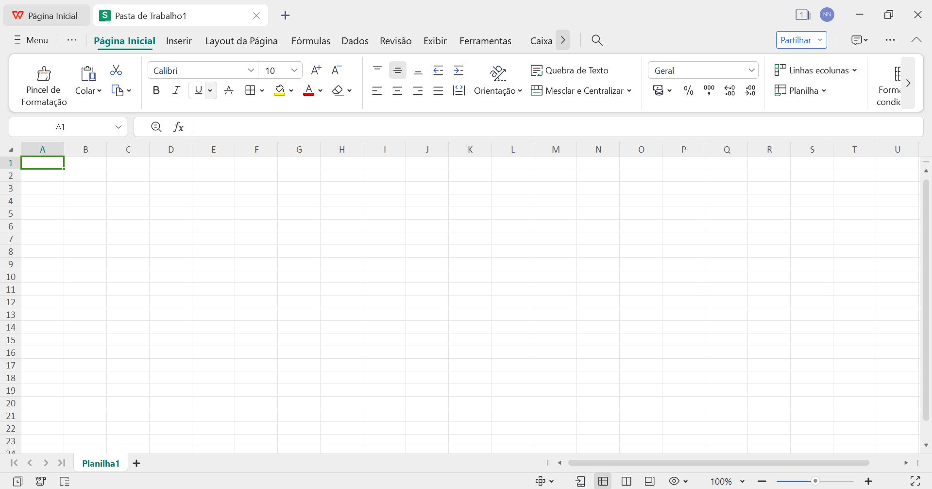 interface do Planilhas do WPS