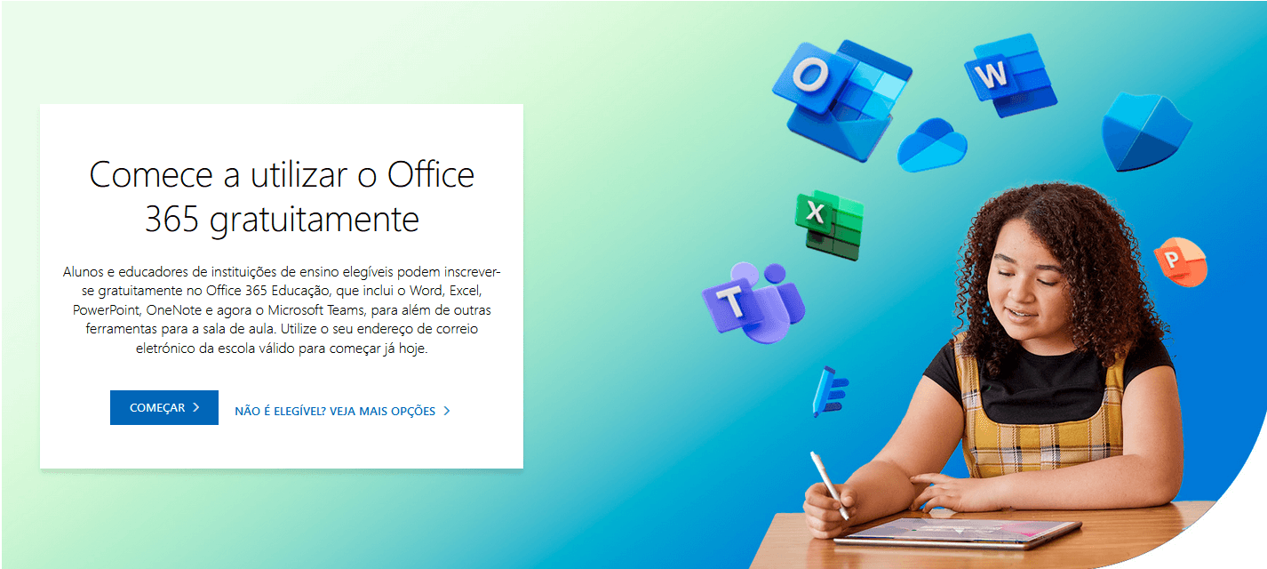 página de acesso do Office 365 educação