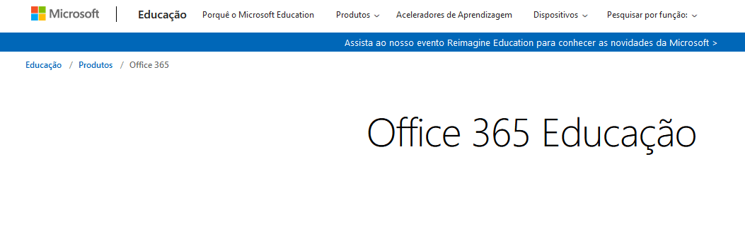 página do Office 365 Educação