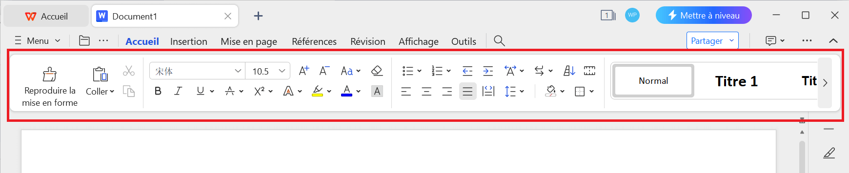 Barre d'outils de WPS Writer