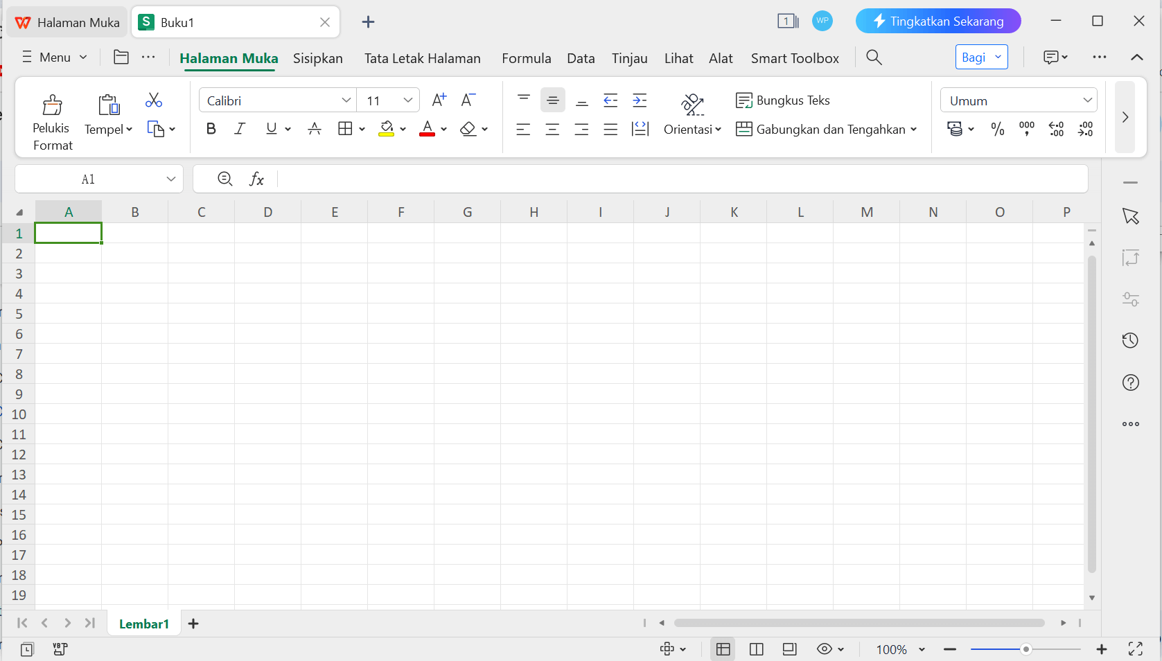 Antarmuka Spreadsheet kantor WPS