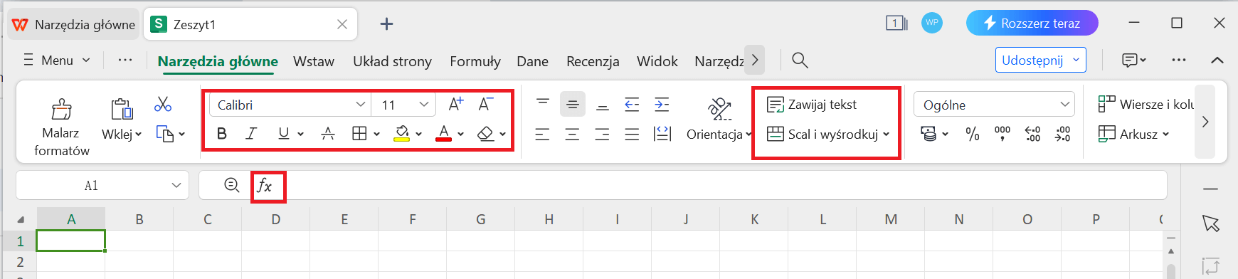 Narzędzia arkuszy kalkulacyjnych WPS