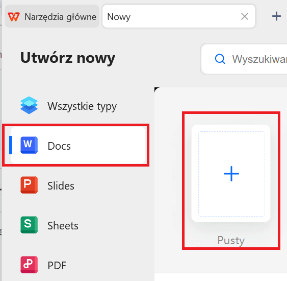 Otwórz edytor WPS